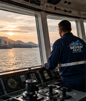 Técnico da Seven Seas no passadiço de uma embarcação